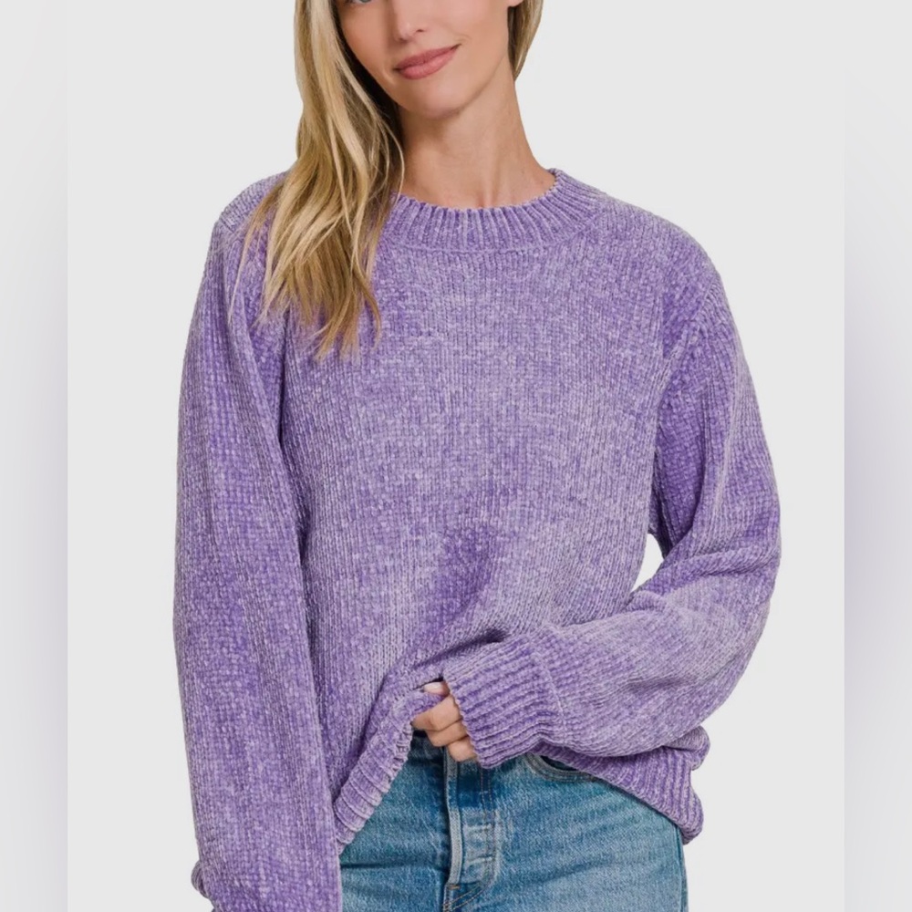 NWT Round neck balloon sleeve chenille sweater - Lavender